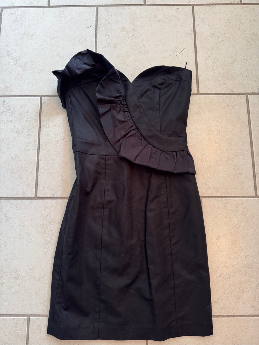 French Connection Black Strapless Ruffle Sheath Dress